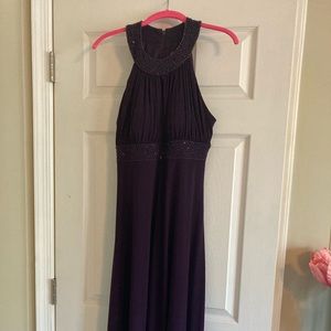 Purple High Neck Midi Dress with Beaded Detail